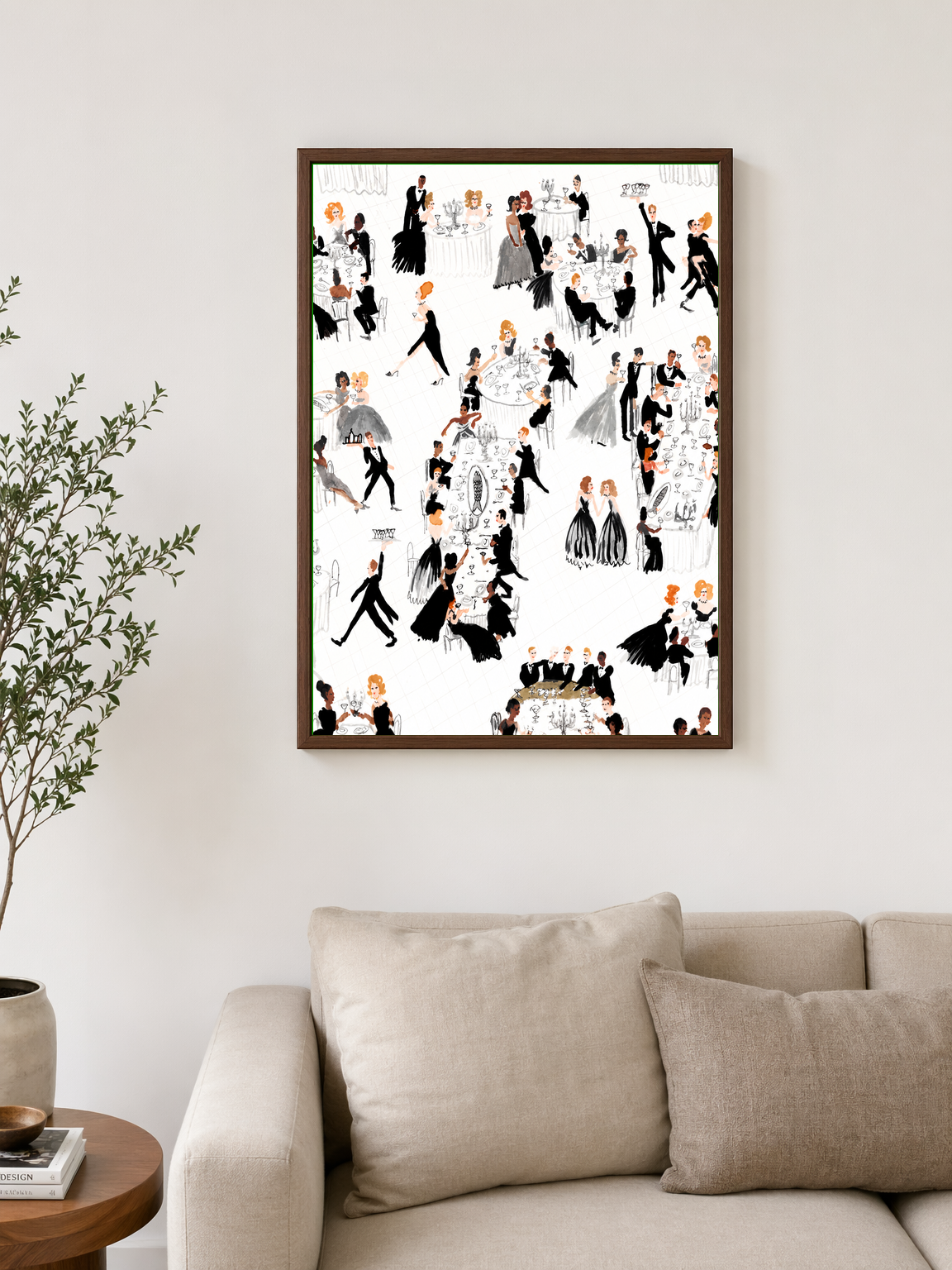 Elegant Ballroom Soirée Wall Art Print - dark wood framed