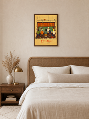 Japanese Ramen Bar Illustration Wall Art Print - dark wood framed