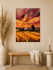 Golden Sunset Farm Landscape Wall Art Print - unframed mockup