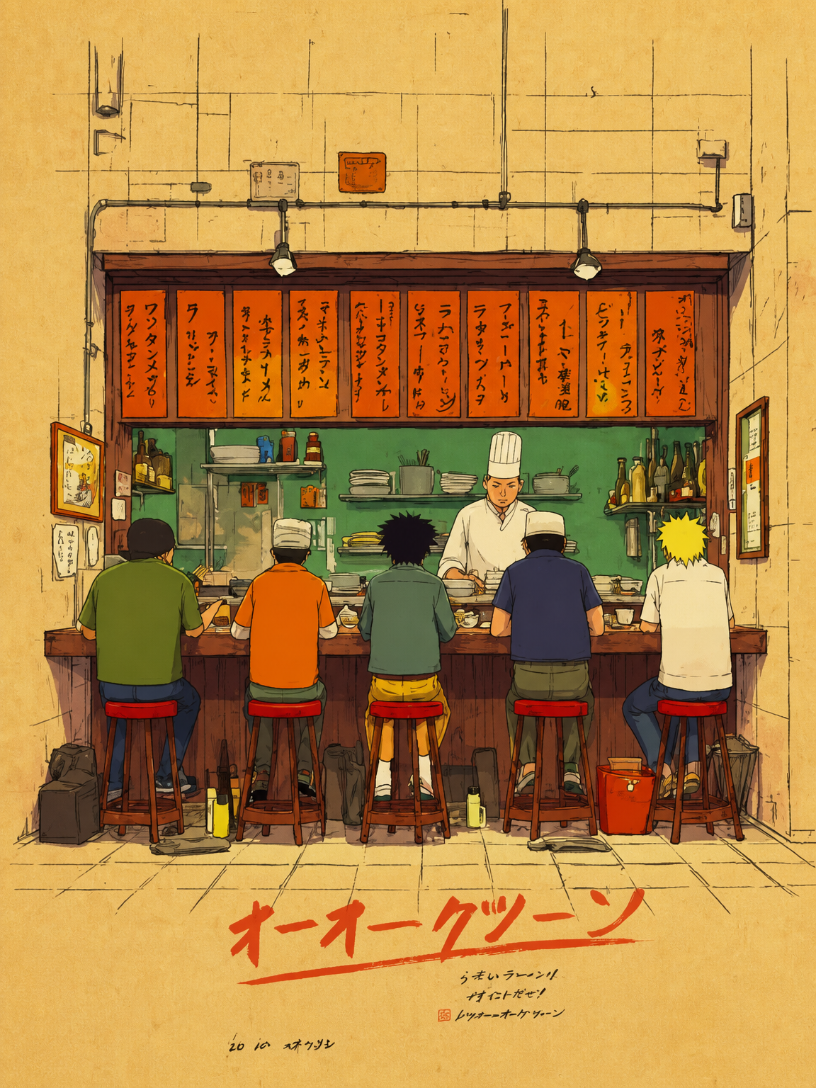 Japanese Ramen Bar Illustration Wall Art Print - unframed