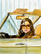 Retro Girl in Car Wall Art Print