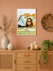 Retro Girl in Car Wall Art Print - white framed