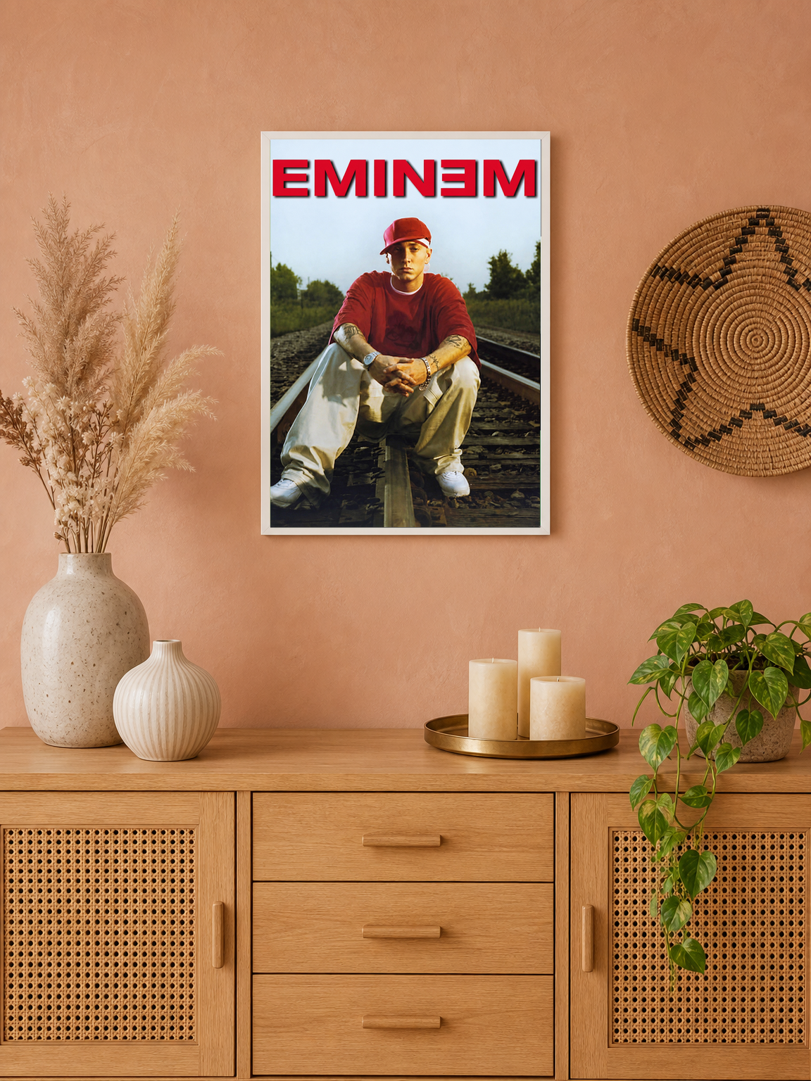Eminem Railroad Portrait Wall Art Print - white framed