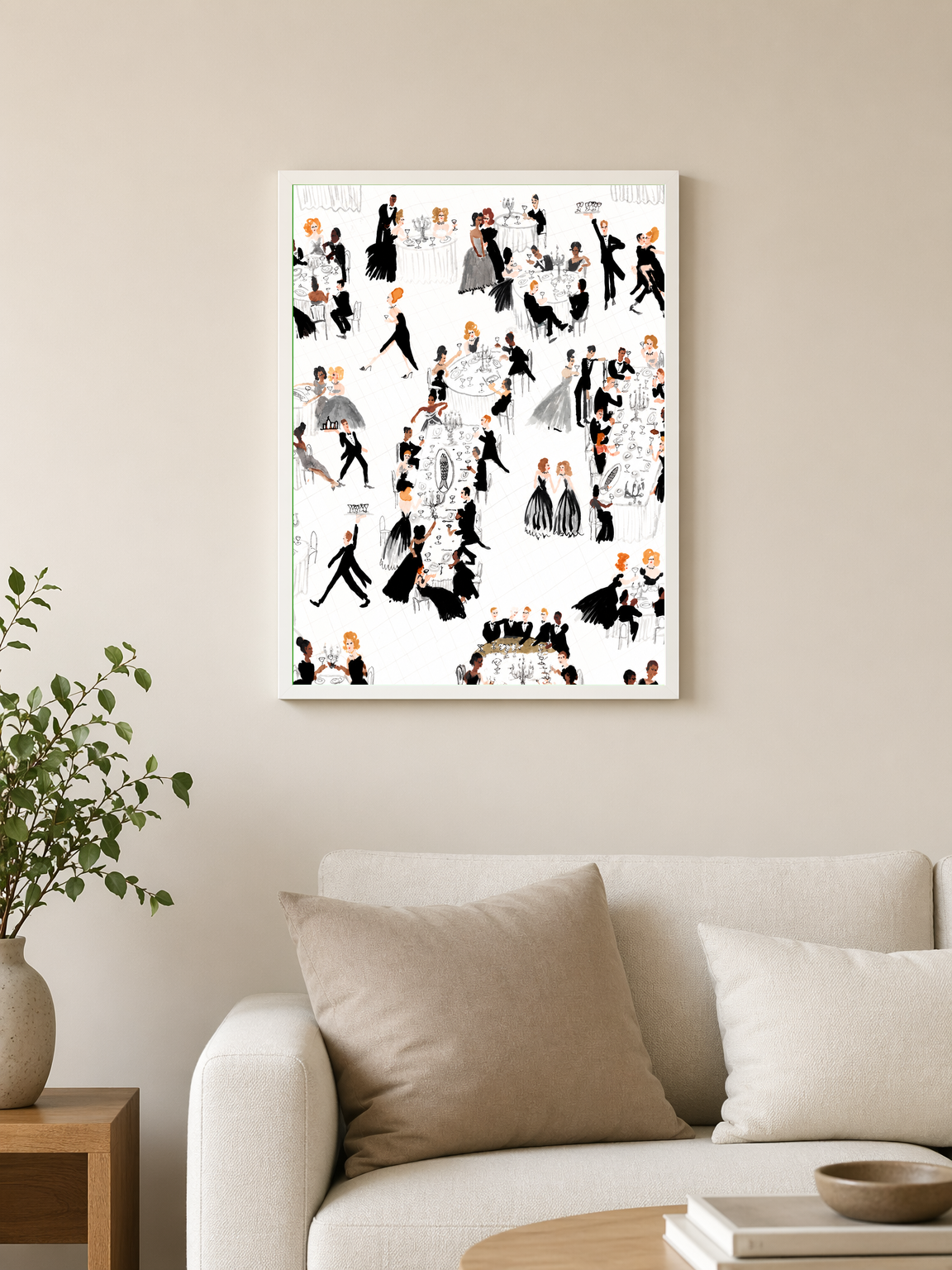 Elegant Ballroom Soirée Wall Art Print - white framed