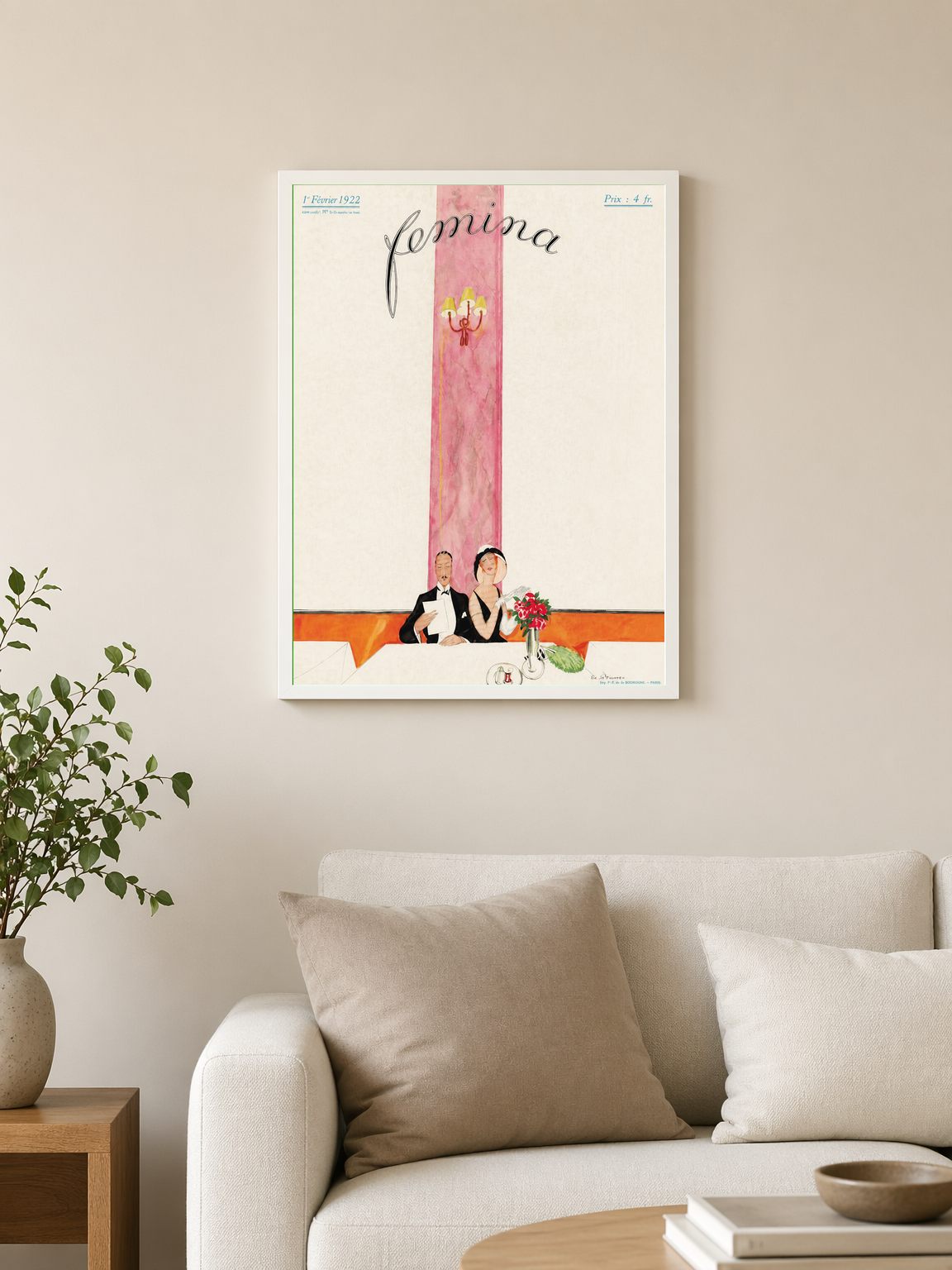Femina 1922 Vintage Wall Art Print - white framed