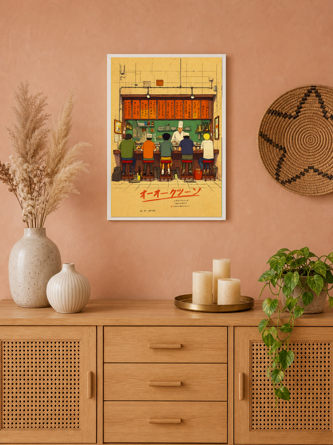 Japanese Ramen Bar Illustration Wall Art Print - white framed