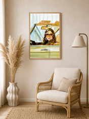 Retro Girl in Car Wall Art Print - wood framed poster