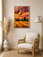 Golden Sunset Farm Landscape Wall Art Print - wood framed poster