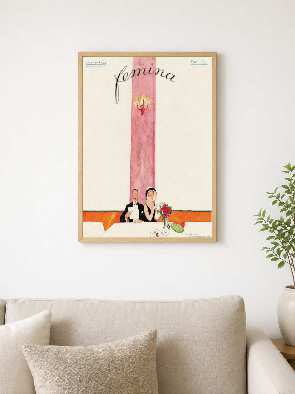Femina 1922 Vintage Wall Art Print - wood framed poster