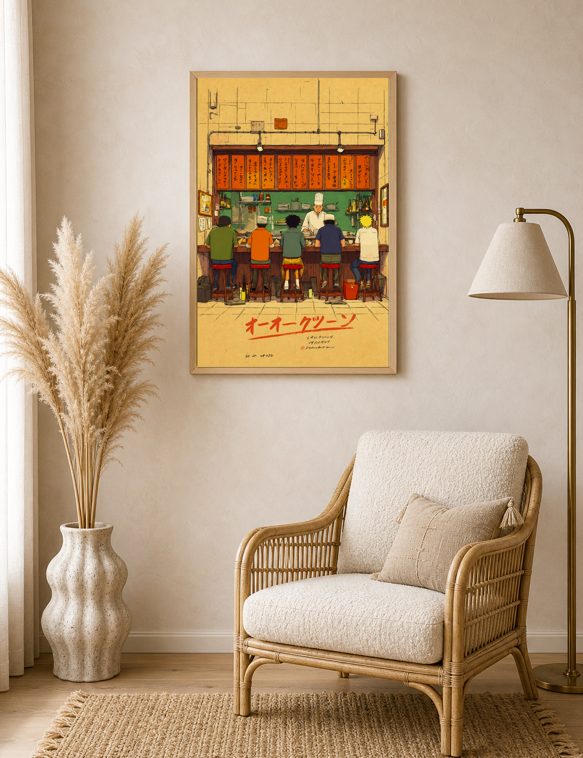 Japanese Ramen Bar Illustration Wall Art Print - wood framed poster