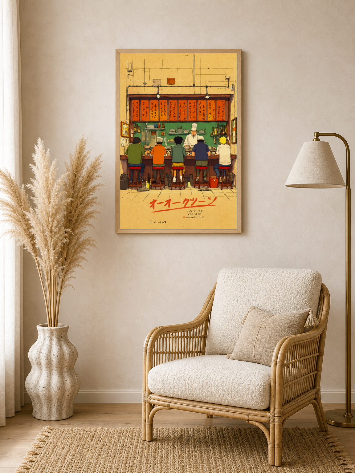Japanese Ramen Bar Illustration Wall Art Print - wood framed poster