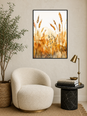 Golden Wheat Field Watercolor Wall Art Print - black framed