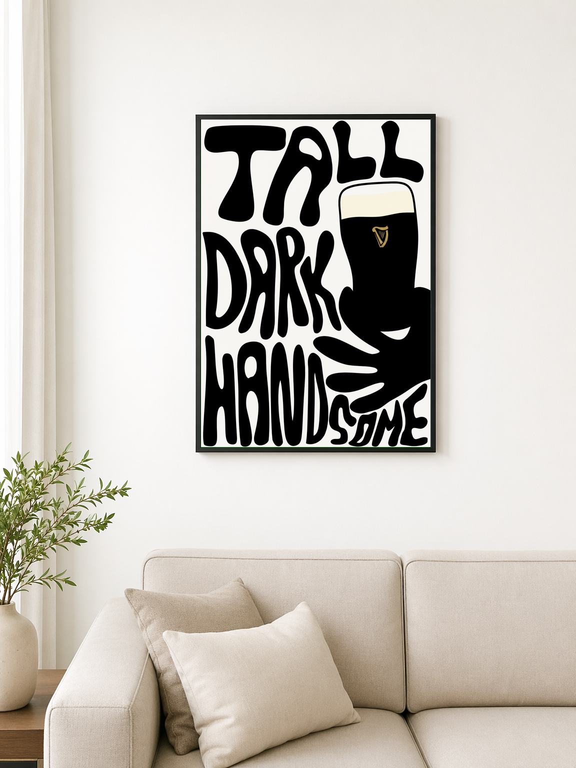 Tall Dark Handsome Guinness Wall Art Print - black framed