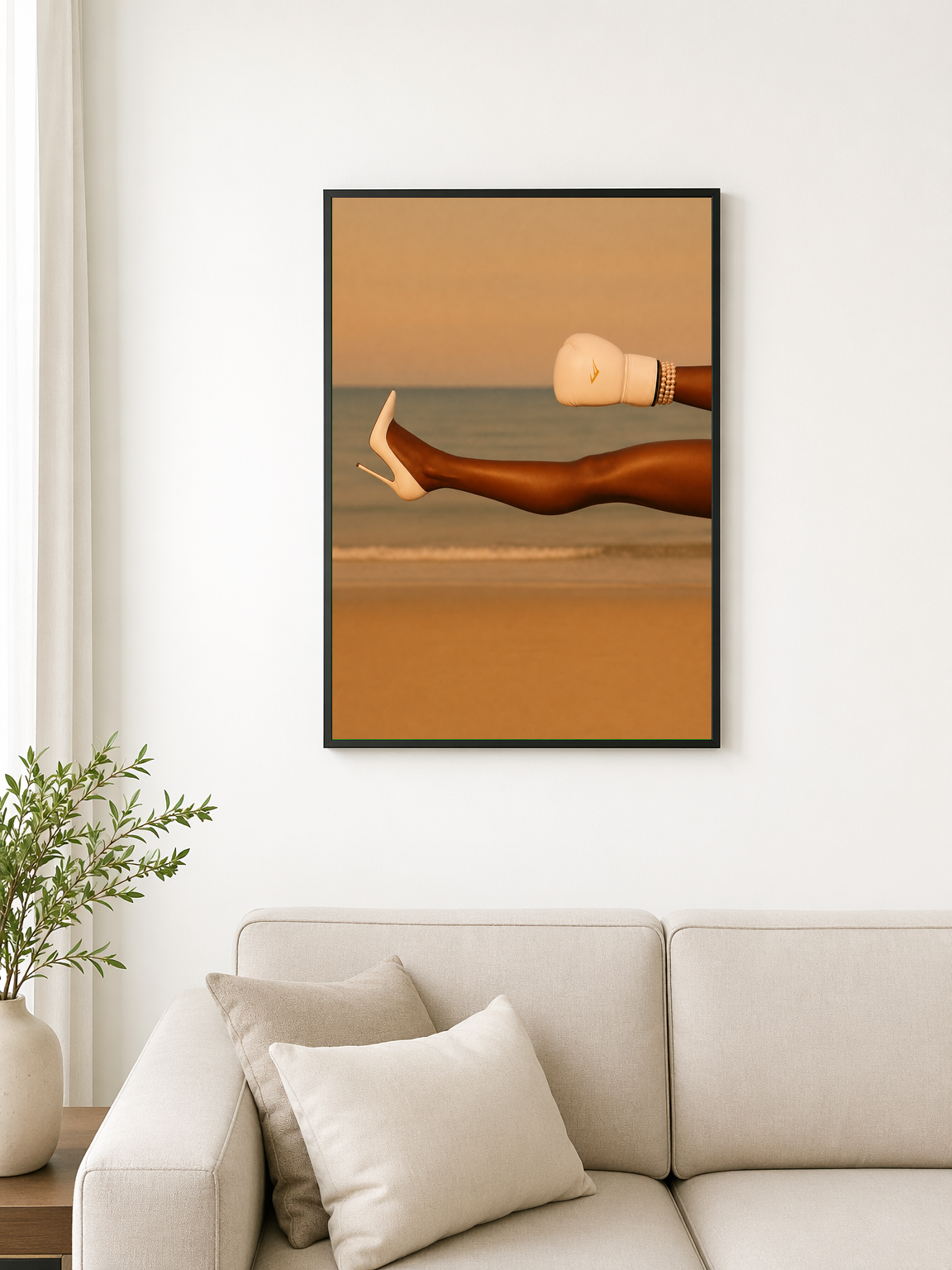 Minimalist Boxing Glove & Heel Wall Art Print - black framed
