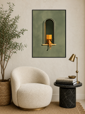 Minimalist Woman Reading in Arch Wall Art Print - black framed