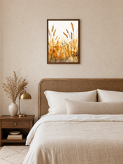 Golden Wheat Field Watercolor Wall Art Print - dark wood framed