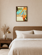 Retro Poolside Lady Summer Wall Art Print - dark wood framed
