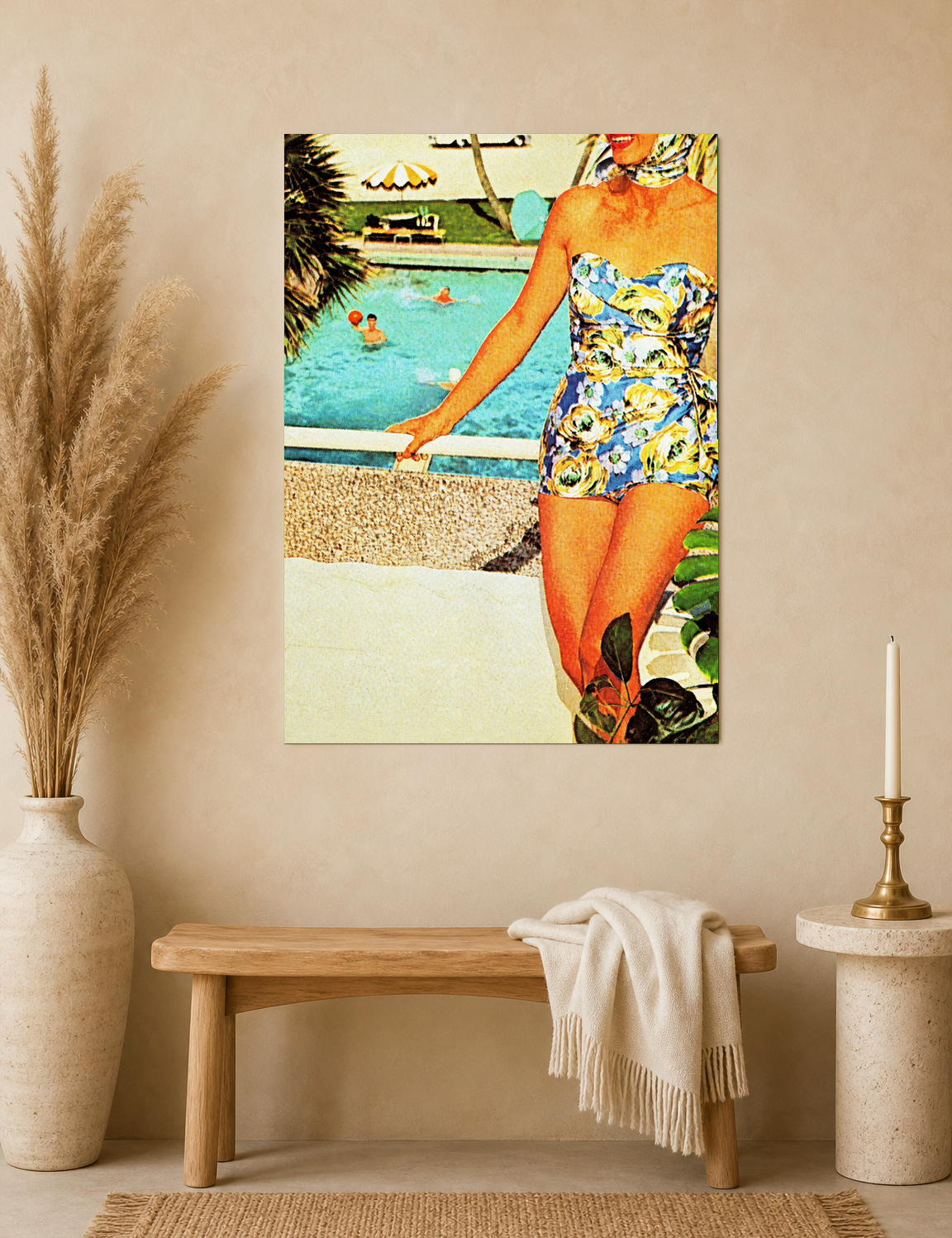 Retro Poolside Lady Summer Wall Art Print - unframed mockup