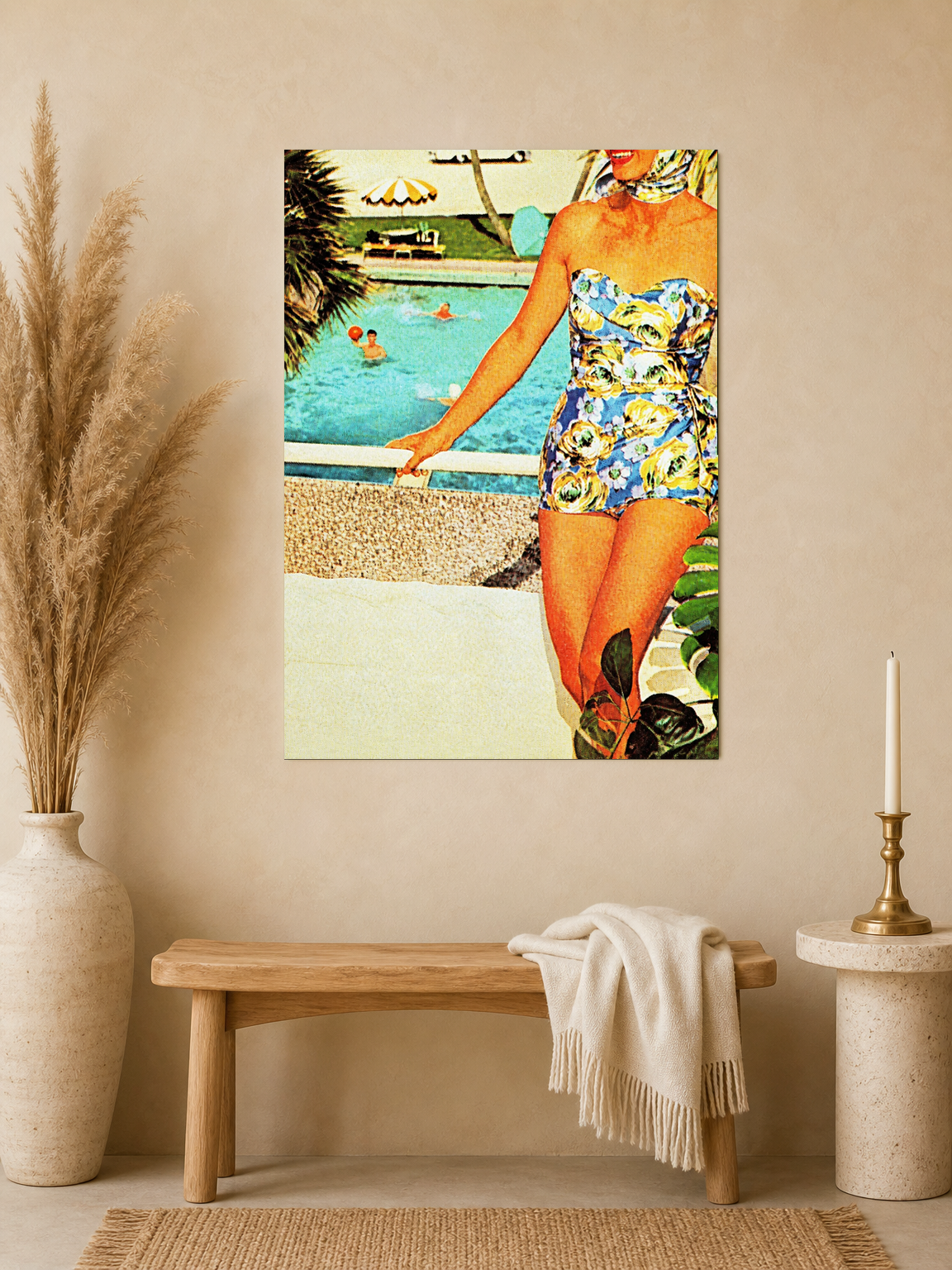 Retro Poolside Lady Summer Wall Art Print - unframed mockup