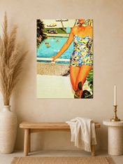 Retro Poolside Lady Summer Wall Art Print - unframed mockup