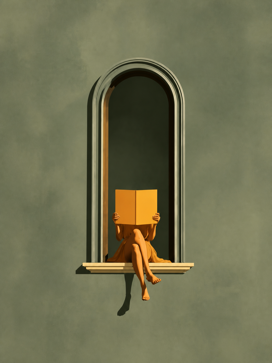 Minimalist Woman Reading in Arch Wall Art Print - unframed