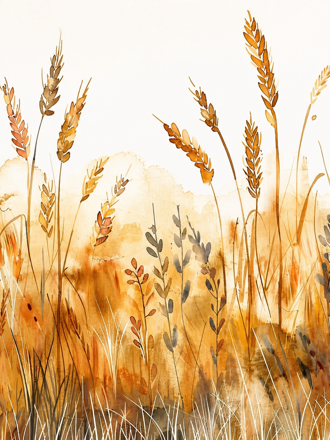 Golden Wheat Field Watercolor Wall Art Print - unframed
