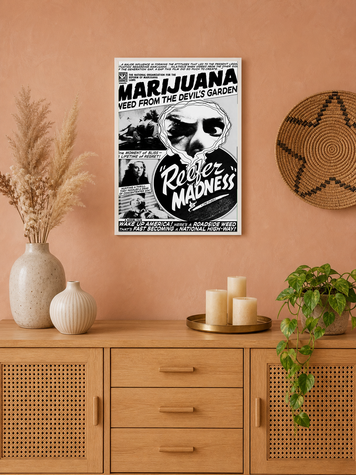 Reefer Madness Vintage Marijuana Wall Art Print - white framed
