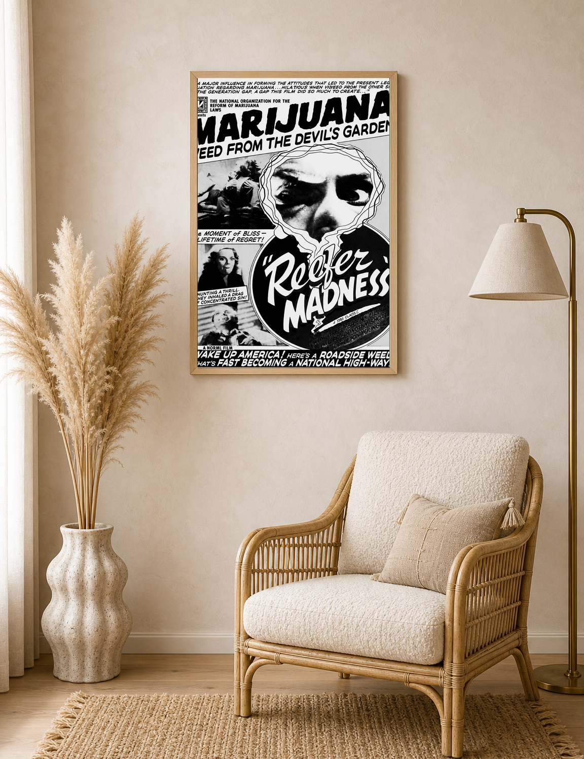 Reefer Madness Vintage Marijuana Wall Art Print - wood framed poster