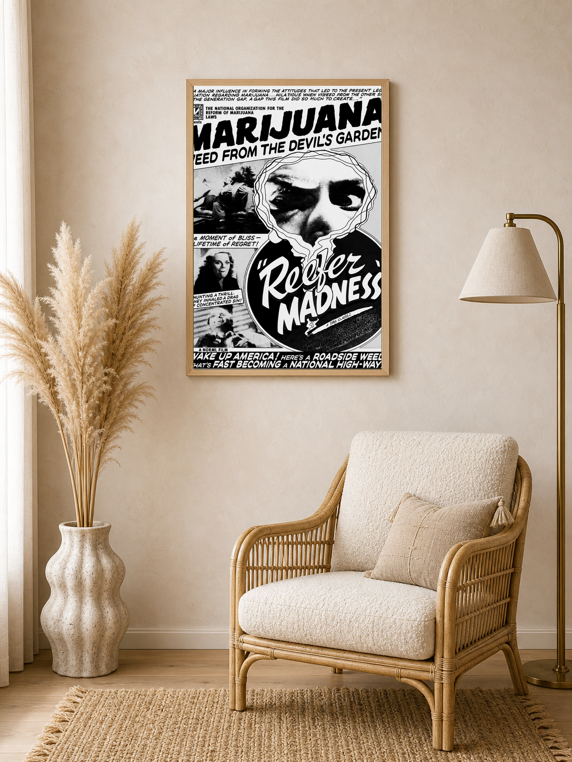 Reefer Madness Vintage Marijuana Wall Art Print - wood framed poster