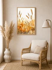 Golden Wheat Field Watercolor Wall Art Print - wood framed poster