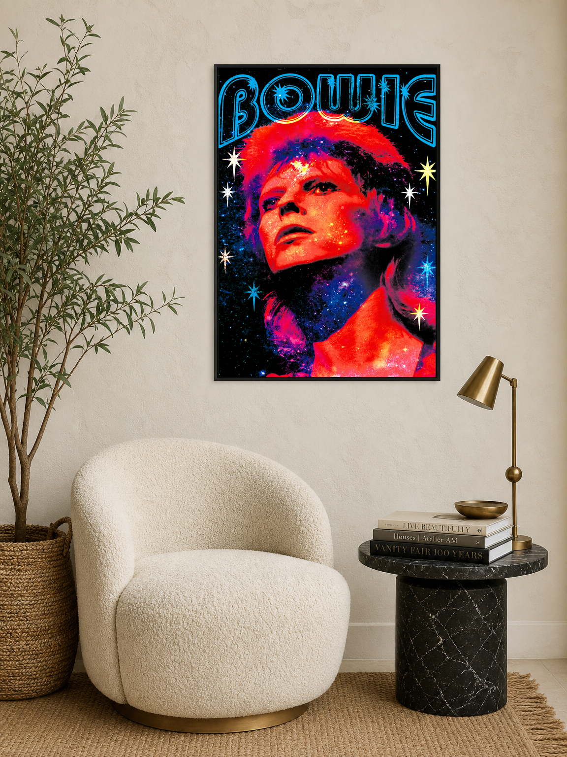 Cosmic Bowie Pop Art Wall Art Print - black framed