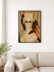 Leopard Heel & Classical Bust Wall Art Print - black framed