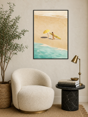 Minimal Surf Beach Wall Art Print - black framed
