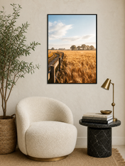 Golden Wheat Field Landscape Wall Art Print - black framed