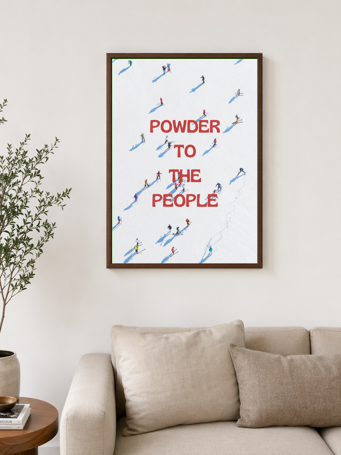 Powder to the People Ski Wall Art Print - dark wood framed