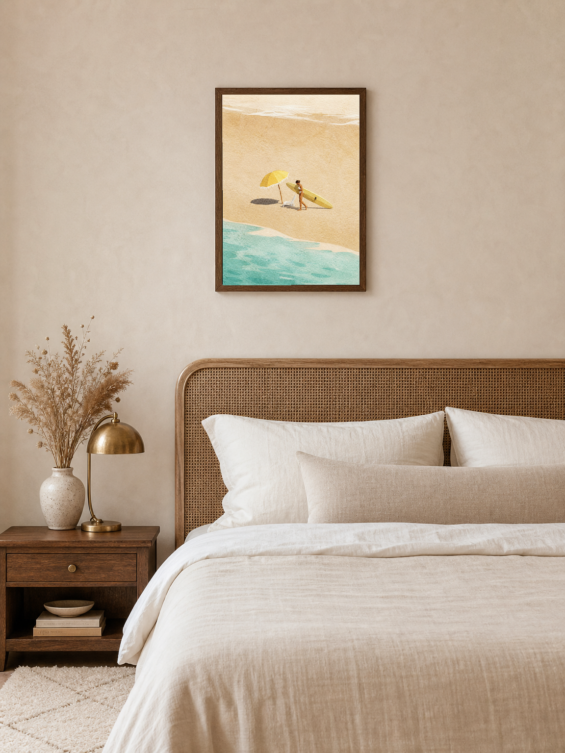 Minimal Surf Beach Wall Art Print - dark wood framed
