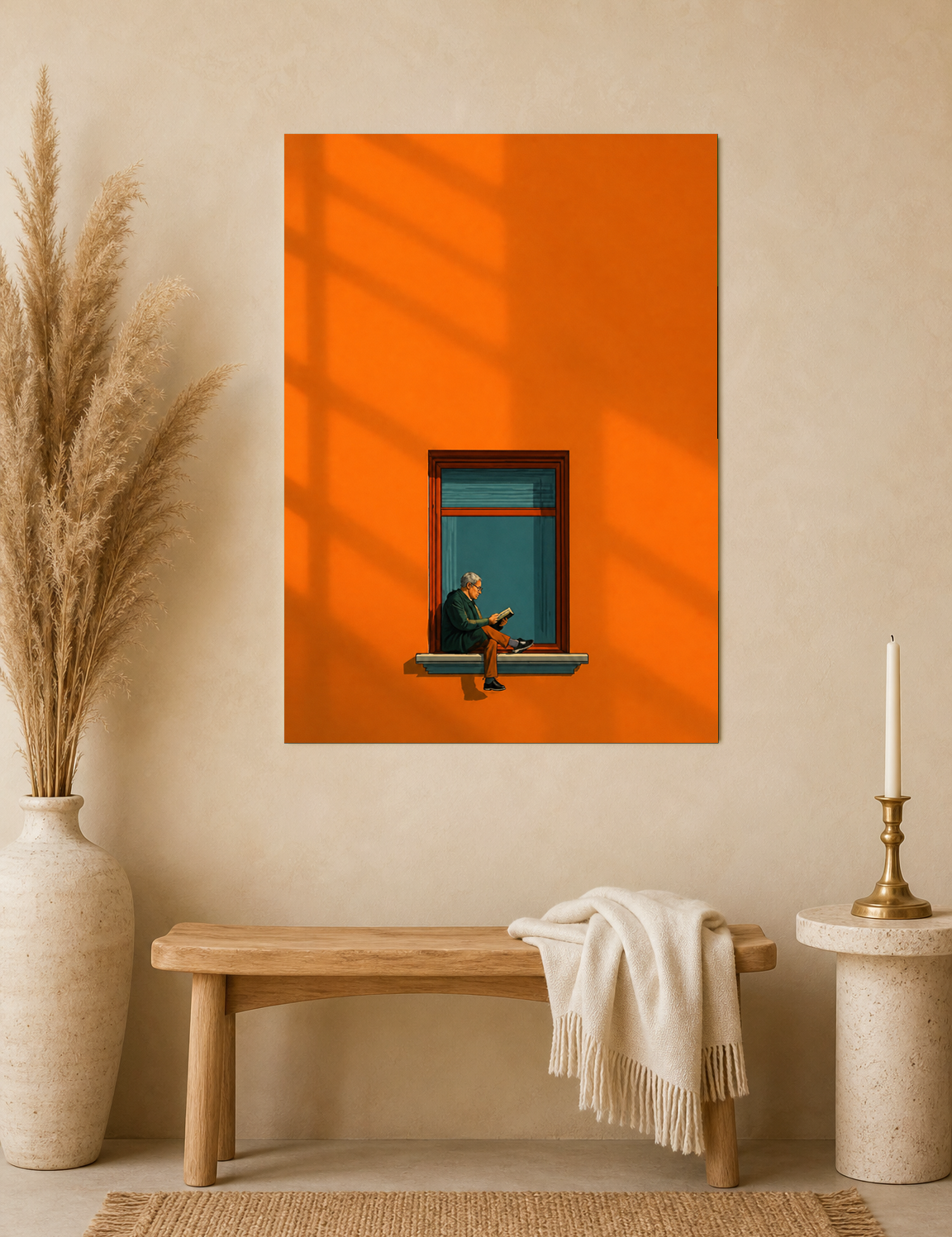 Minimalist Man Reading Window Wall Art Print - unframed mockup