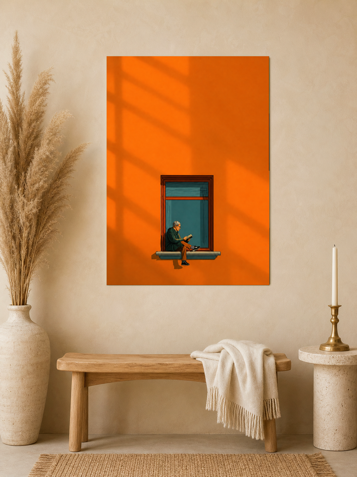 Minimalist Man Reading Window Wall Art Print - unframed mockup