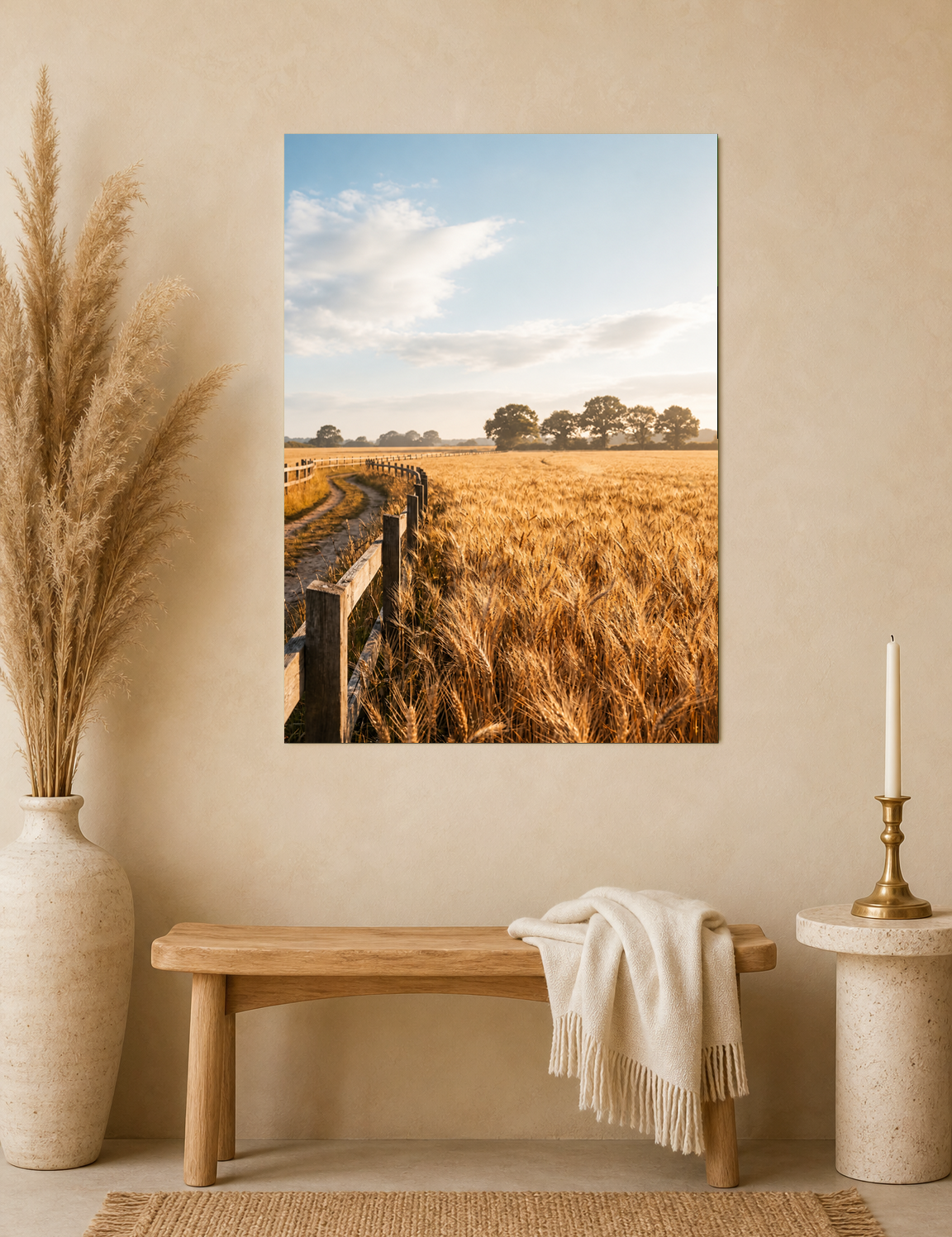 Golden Wheat Field Landscape Wall Art Print - unframed mockup