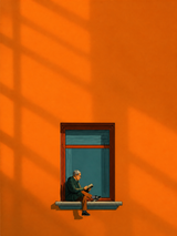 Minimalist Man Reading Window Wall Art Print