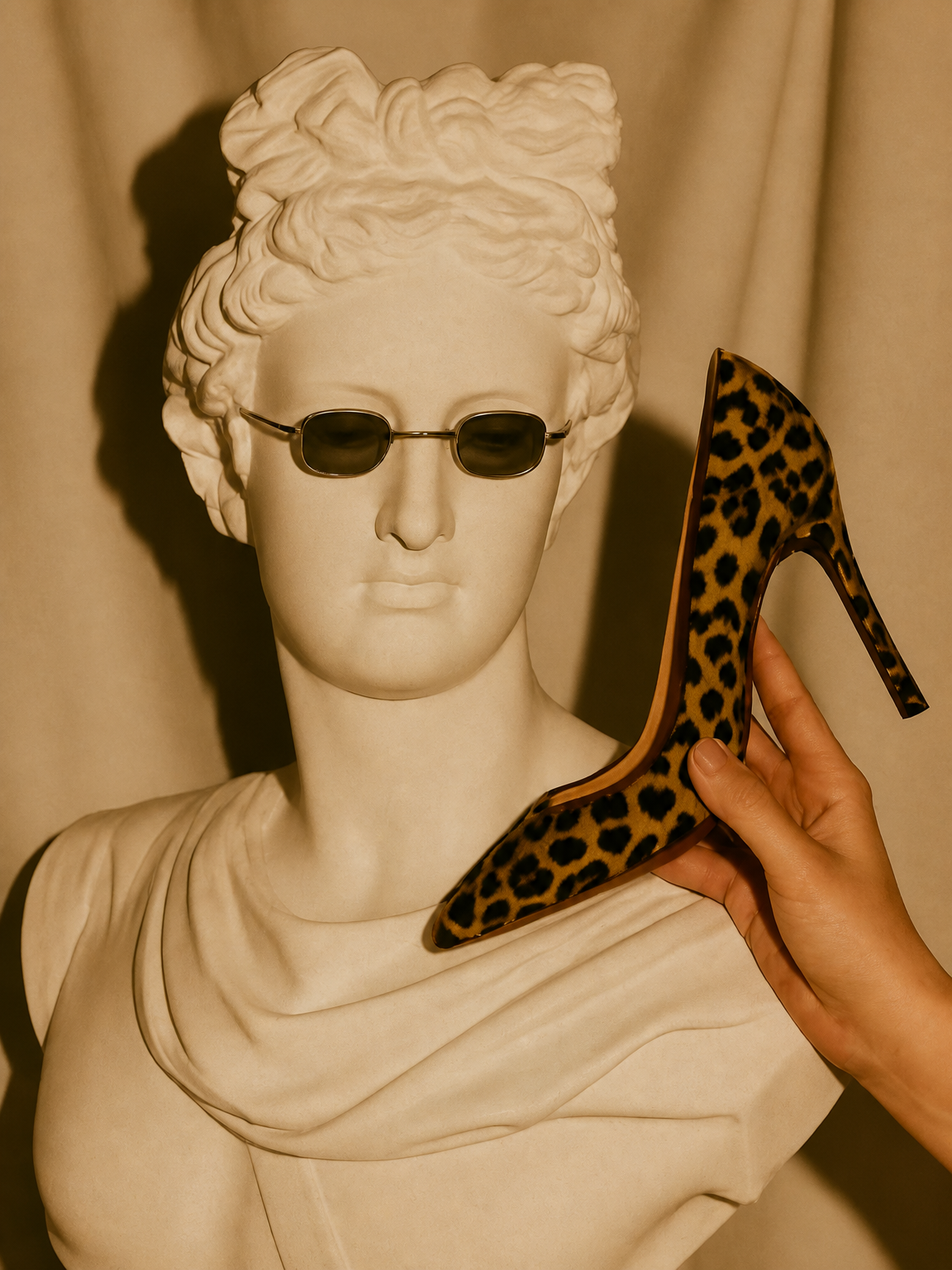 Leopard Heel & Classical Bust Wall Art Print - unframed
