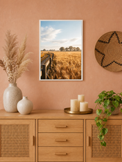 Golden Wheat Field Landscape Wall Art Print - white framed