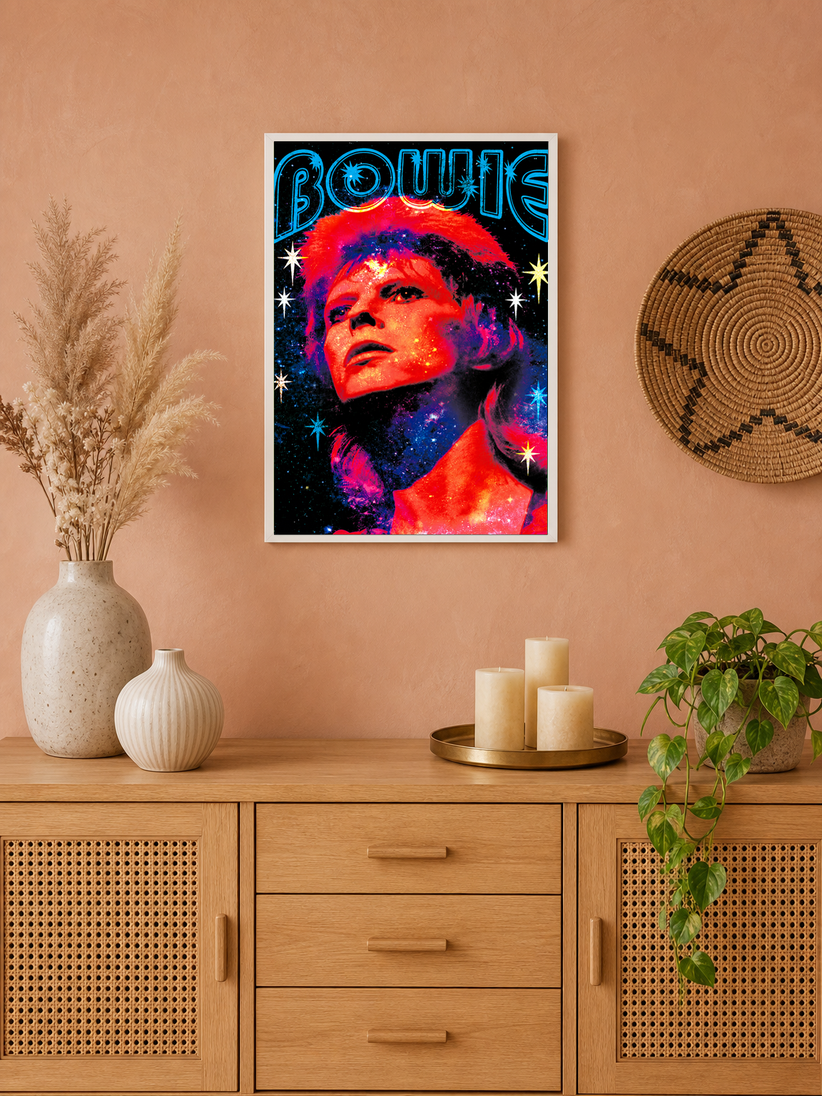 Cosmic Bowie Pop Art Wall Art Print - white framed