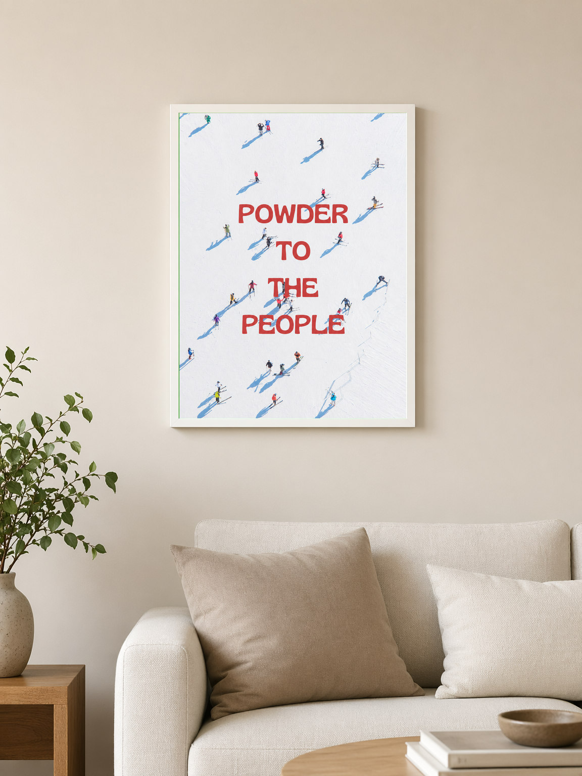 Powder to the People Ski Wall Art Print - white framed