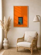 Minimalist Man Reading Window Wall Art Print - wood framed poster