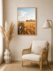 Golden Wheat Field Landscape Wall Art Print - wood framed poster