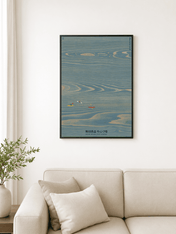 Minimal Kayak Lake Aerial Wall Art Print - black framed