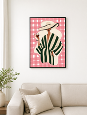 Chic Woman in Stripes Wall Art Print - black framed