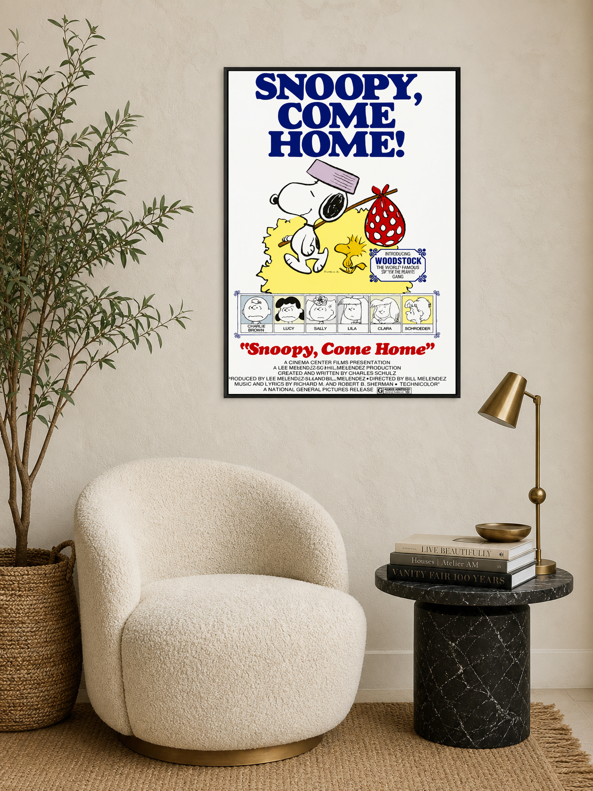 Snoopy, Come Home Classic Wall Art Print - black framed