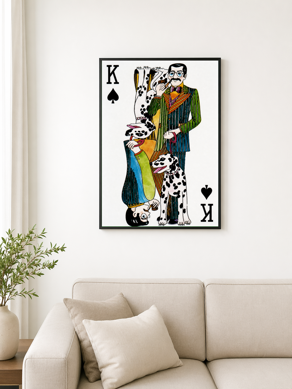 King of Spades Dalmatian Playing Card Wall Art Print - black framed